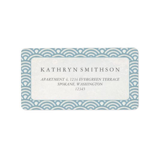 Japans Seigaiha Waves Elegant Blauw + Wit Etiket (Voorkant)