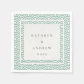 Japans Seigaiha Waves Elegant Zacht Groen + Wit Servetten (Voorkant)