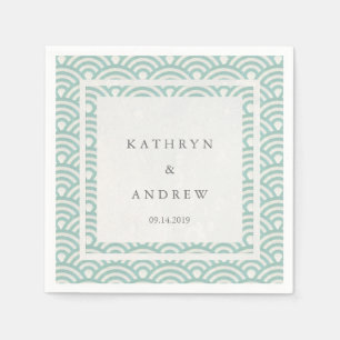 Japans Seigaiha Waves Elegant Zacht Groen + Wit Servetten