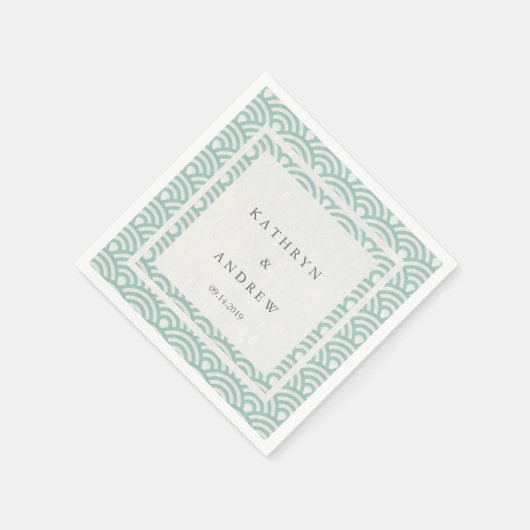 Japans Seigaiha Waves Elegant Zacht Groen + Wit Servetten (Hoek)