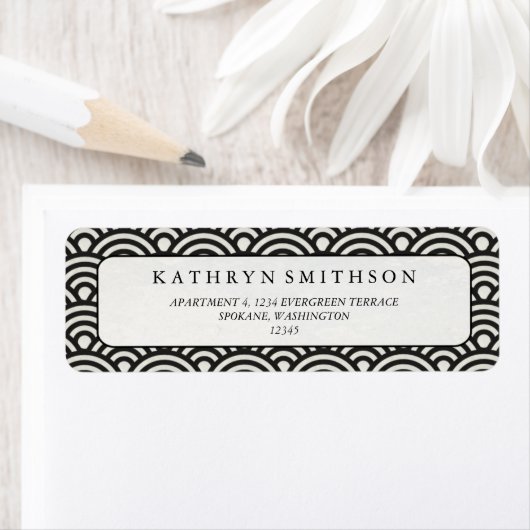 Japans Seigaiha Waves Elegant Zwart & Wit Etiket (Insitu)