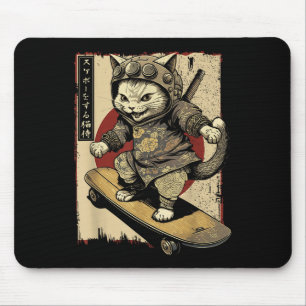 Japans Skateboard Samurai Cat Tattoo Kawaii Ninj Muismat