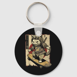 Japans Skateboard Samurai Cat Tattoo Kawaii Ninj Sleutelhanger