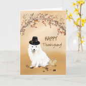 Japans Spitz Funny Pilgrim Pet Thanksgiving Kaart (Gele Bloem)