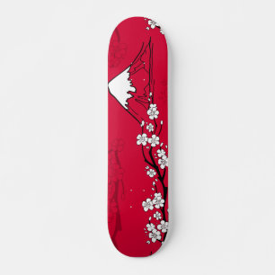 Japans stijl berglandschap en bloemen skateboard