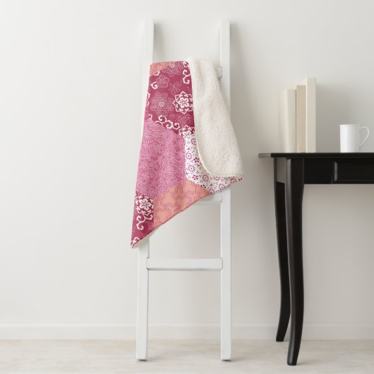 Japans Stijl Patchwork Patroon Ontwerp Sherpa Deken (In situ)