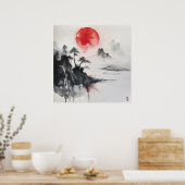 Japans Sumi-e Waterverf Print - (Keuken)