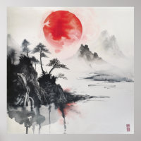 Japans Sumi-e Waterverf Print -
