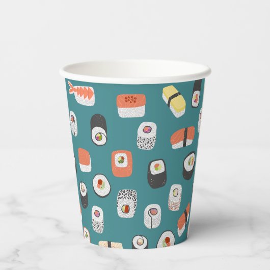 Japans sushi patroon Blauwgroen groen Papieren Bekers (Achterkant)