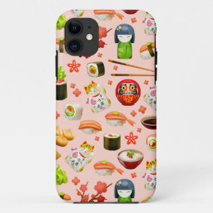 Japans sushi-visschotel op roze iPhone 11 hoesje