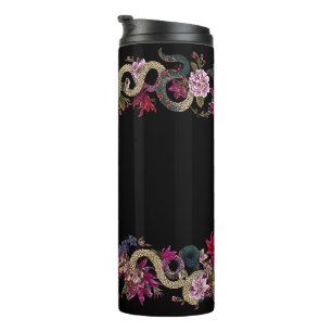 Japans Tattoo stijl Bloemenslang Thermosbeker
