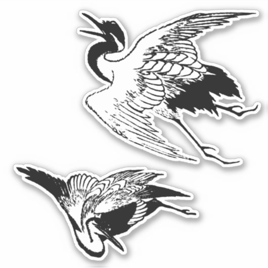  Japans Tekeningen van een Kraan Sticker (Voorkant)