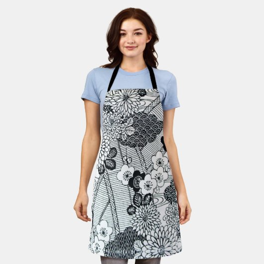 Japans textiel, Floral Pattern Schort (Gedragen)