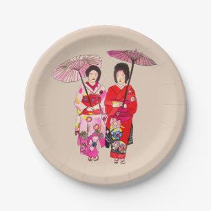 Japans thematisch diner met Geisha art Papieren Bordje