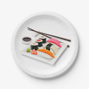 Japans thematisch diner met sushi art papieren bordje