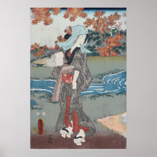 Japans ukiyo-E Momiji aan onna door Kunisada Poster