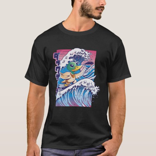 Japans Vaporwave Duck Surf Board T-shirt (Voorkant)