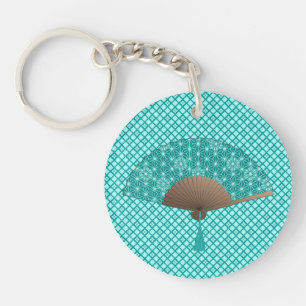 Japans ventilator in Asanoha patroon, Turquoise Ke Sleutelhanger