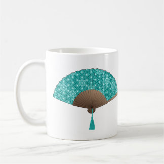 Japans ventilator in Asanoha patroon, Turquoise Koffiemok