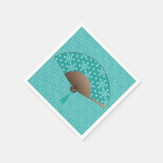 Japans ventilator in Asanoha patroon, Turquoise Servetten (Hoek)