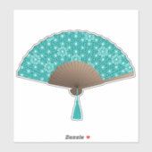 Japans ventilator in Asanoha patroon, Turquoise Sticker (Vel)