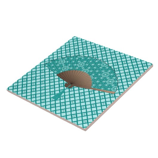 Japans ventilator in Asanoha patroon, Turquoise Tegeltje (Zijkant)