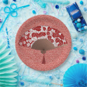 Japans ventilator in Leaf Print, donkerrood en wit Papieren Bordje (Feest)