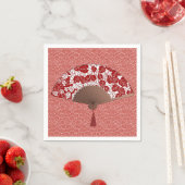 Japans ventilator in Leaf Print, donkerrood en wit Servet (Insitu)