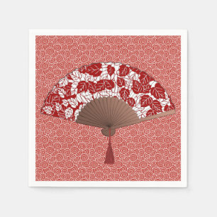 Japans ventilator in Leaf Print, donkerrood en wit Servet