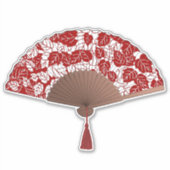 Japans ventilator in Leaf Print, donkerrood en wit Sticker (Voorkant)