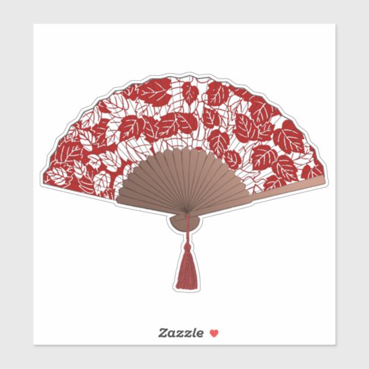 Japans ventilator in Leaf Print, donkerrood en wit Sticker (Vel)