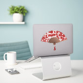 Japans ventilator in Leaf Print, donkerrood en wit Sticker (Laptop op bureau)