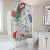 Japans ventilator op Waves  Patroon Douchegordijn (In situ)