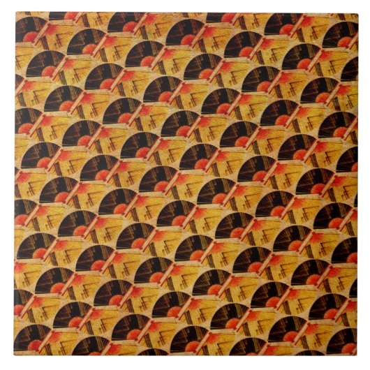 Japans ventilatorrood zwart en goud tegeltje (Voorkant)