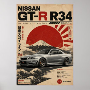 Japans vintage sportwagenposter Mount Fuji Wa Poster