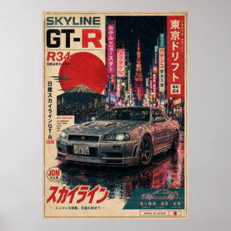 Japans vintage sportwagenposter | Mount Fuji Wa Poster