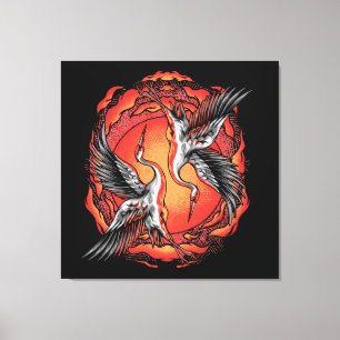 Japans vliegende vechtskranen Aziatische kunst Canvas Afdruk