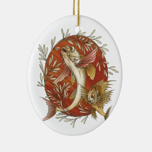 Japans Vliegende Vis en Bamboebladeren Kunst Keramisch Ornament (Rechts)