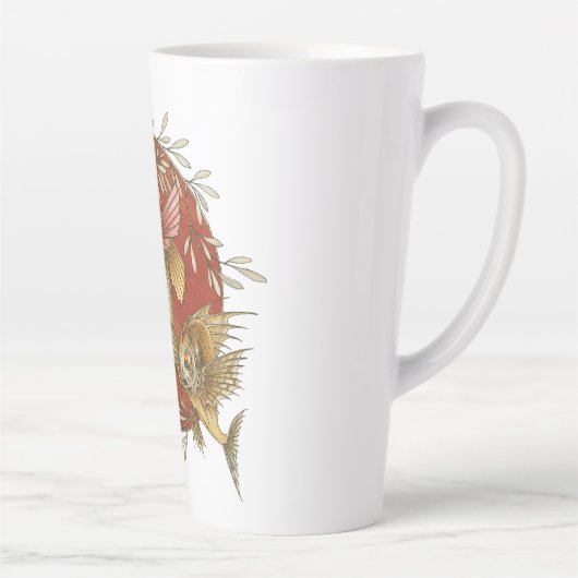  Japans Vliegende Vis en Bamboebladeren Kunst Latte Mok (Rechts)