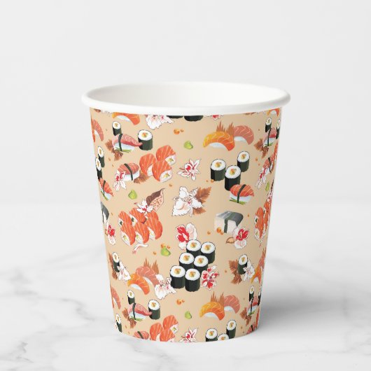 Japans voedsel: Sushi Pattern 3 Papieren Bekers (Achterkant)