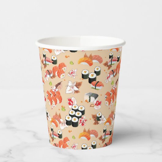 Japans voedsel: Sushi Pattern 3 Papieren Bekers (Links)