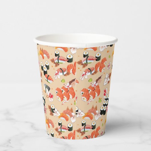 Japans voedsel: Sushi Pattern 3 Papieren Bekers (Rechts)