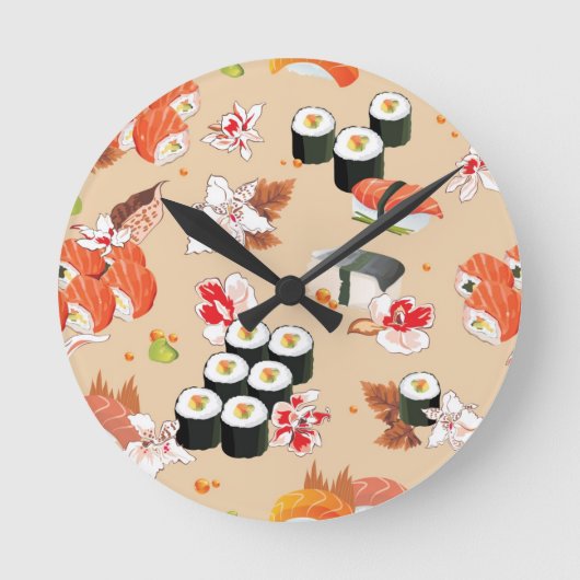 Japans voedsel: Sushi Pattern 3 Ronde Klok (Voorkant)