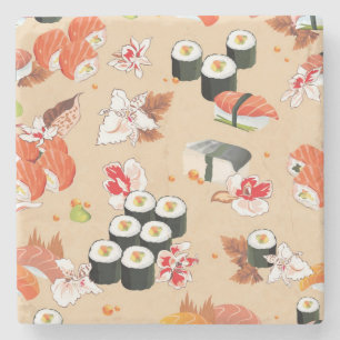 Japans voedsel: Sushi Pattern 3 Stenen Onderzetter