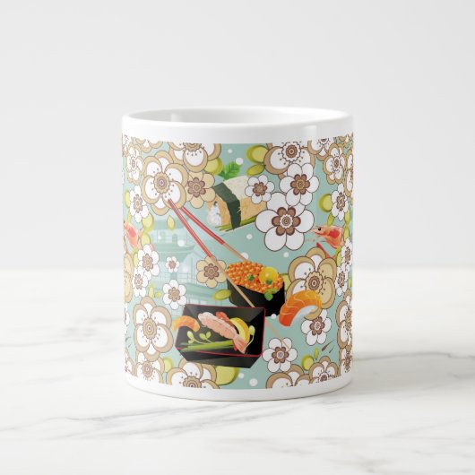 Japans voedsel: Sushi Pattern 4 Extra Grote Beker (Voorkant)