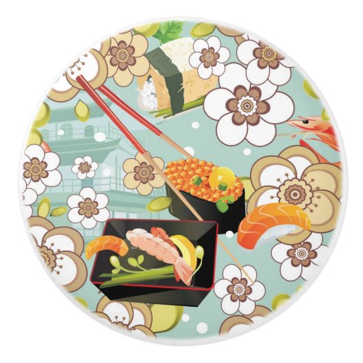 Japans voedsel: Sushi Pattern 4 Keramische Knop (Voorkant)