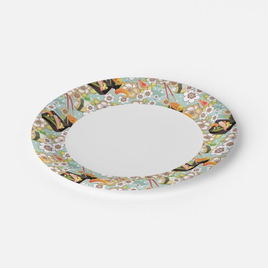 Japans voedsel: Sushi Pattern 4 Papieren Bordje (Gekanteld)