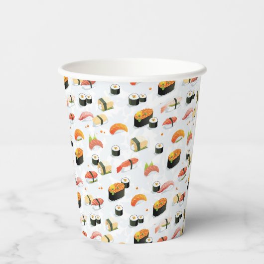 Japans voedsel: Sushi Pattern Papieren Bekers (Achterkant)