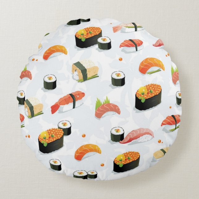 Japans voedsel: Sushi Pattern Rond Kussen (Voorkant)