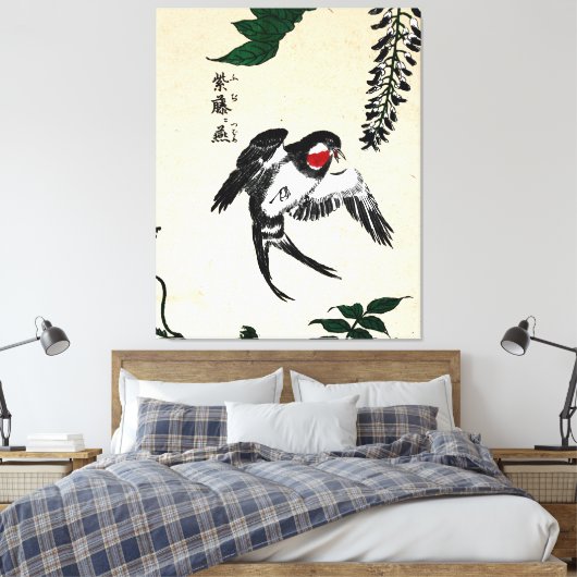 Japans Vogel en Wisteria Canvas Afdruk (Insitu (Slaapkamer))